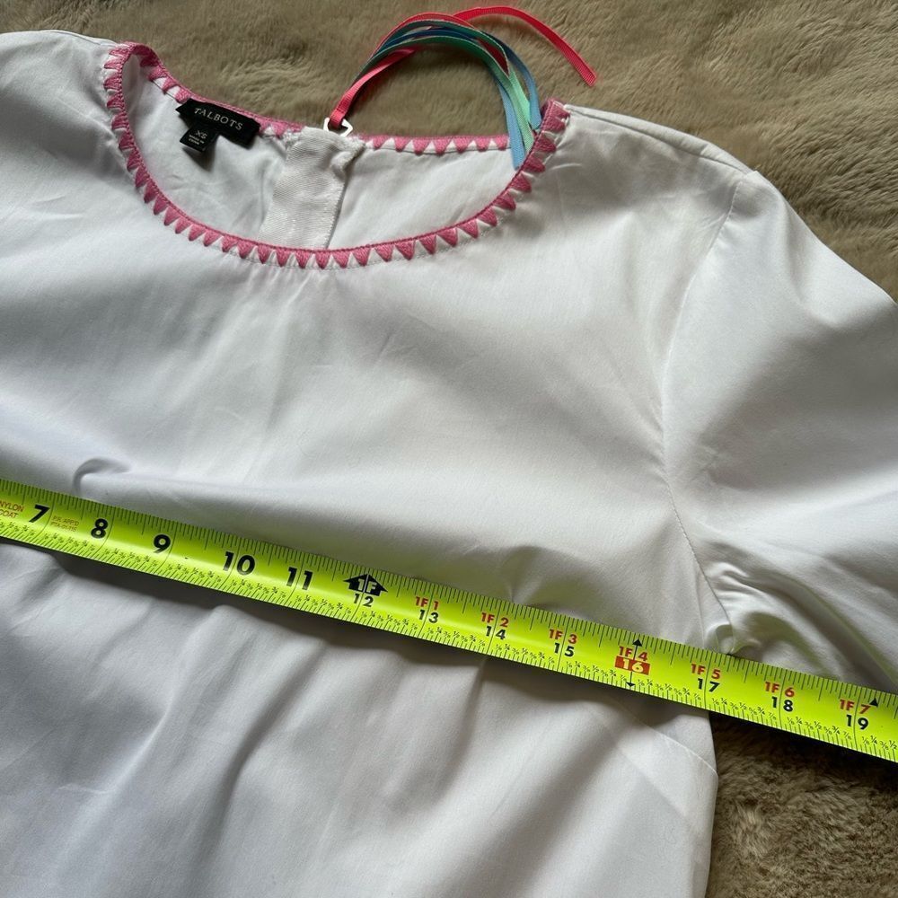 Talbots White Blouse with Multicolor Trim - Picture 6 of 7
